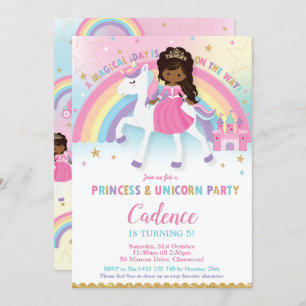 Invitation Princesse et licorne Anniversaire Africain-América