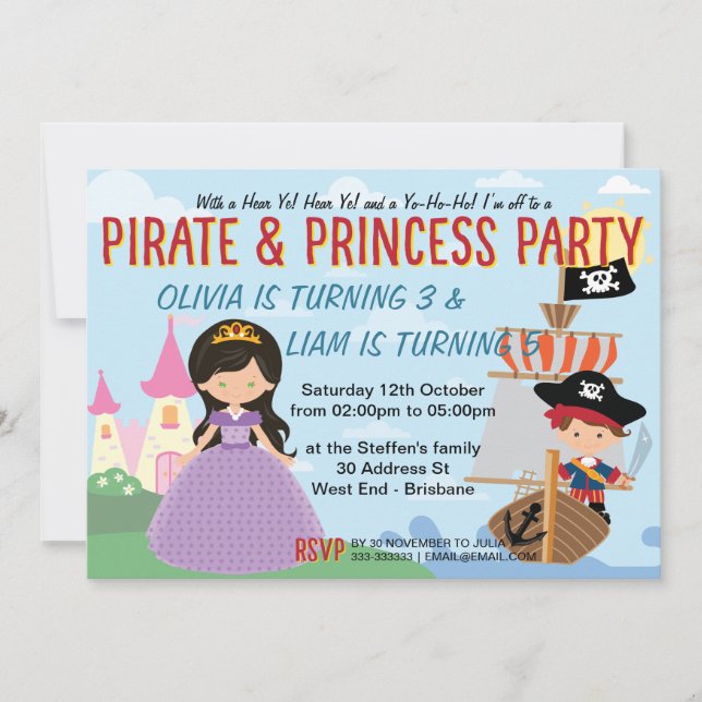 Invitation Princesse et Pirate (Devant)