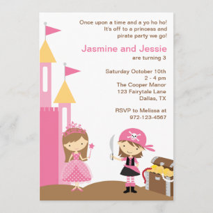 Invitation Princesse et Pirate Rose