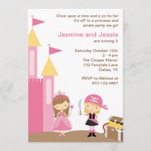 Invitation Princesse et Pirate rose
