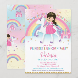Invitation Princesse et Unicorn Anniversaire de la fête Rainb