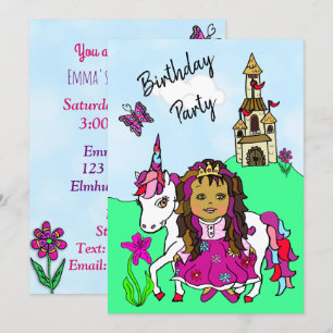 Invitation Princesse et Unicorn Fête d'anniversaire