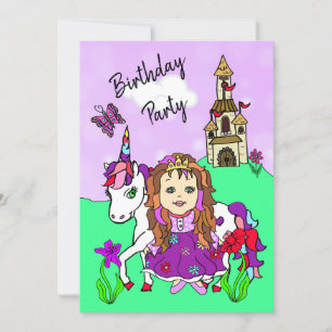 Invitation Princesse et Unicorn Fête d'anniversaire