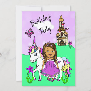 Invitation Princesse et Unicorn Fête d'anniversaire