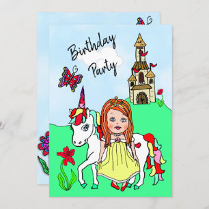 Invitation Princesse et Unicorn Fête d'anniversaire