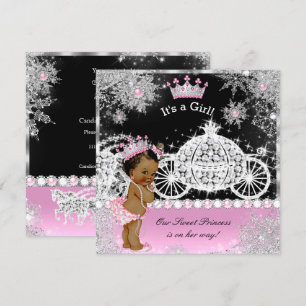 Invitation Princesse ethnique Baby Shower Carrosse Rose Noir