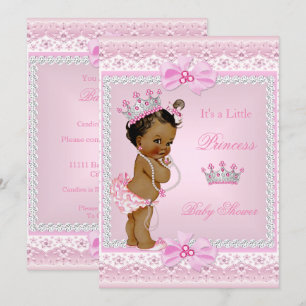 Invitation Princesse ethnique Baby shower fille perles roses 