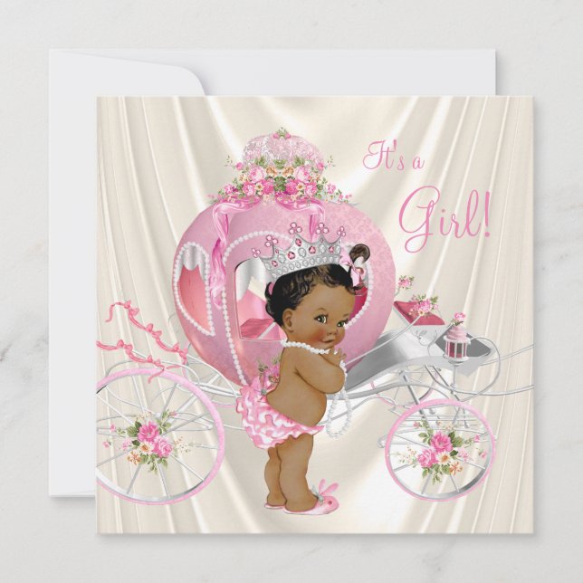 Invitation Princesse ethnique Baby shower rose et ivoire Pear (Devant)