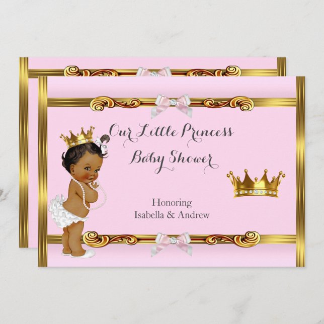 Invitation Princesse ethnique Baby shower Rose Gold Girl (Devant / Derrière)