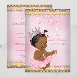 Invitation Princesse ethnique Baby shower rose Tutu Gold Tiar
