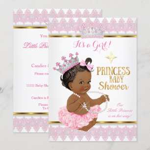 Invitation Princesse Ethnique Fille Baby Shower Tutu Rose Or