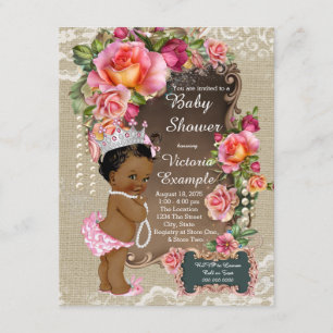 Invitation Princesse Ethnique Toile de Jute Dentelle Perle Ba
