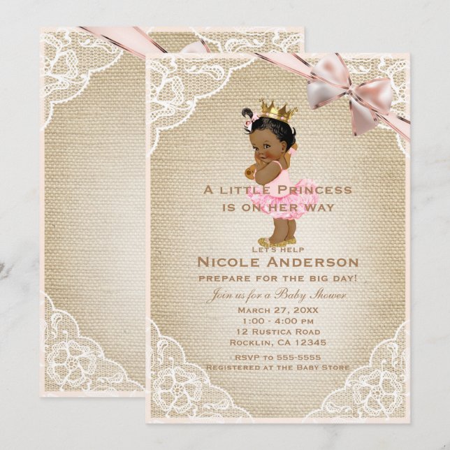 Invitation Princesse Ethnique Vintage Bébé Fille Rustique Sho (Devant / Derrière)