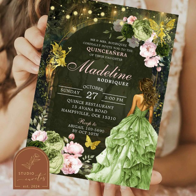 Invitation Princesse Fée de la Forêt Enchantée Rose Quinceane (Créateur téléchargé)