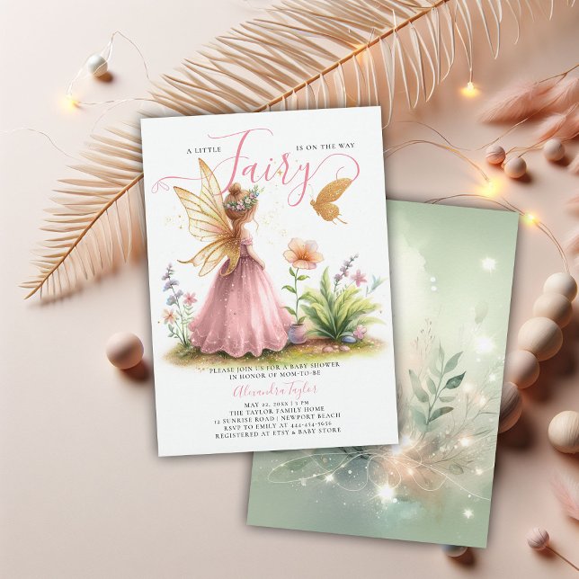 Invitation Princesse Fée Enchantée Rose Baby Girl Douche (fairy princess baby girl shower invitation pink elegant cute watercolor enchanted garden forest)