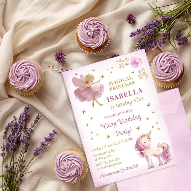 Invitation Princesse Fée Licorne Fille 1er Anniversaire (Créateur téléchargé)