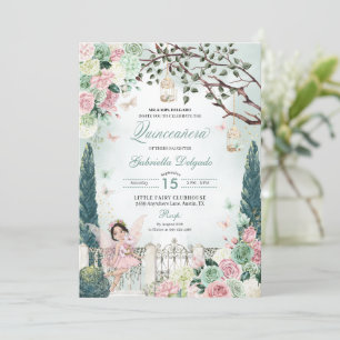 Invitation Princesse Fée Rose Enchantée Jardin Quinceanera
