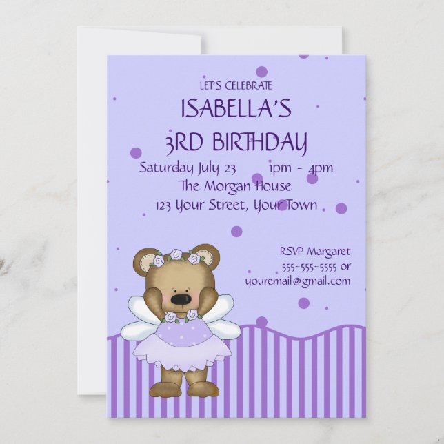 Invitation Princesse féerique bleue faite sur commande d'ours (Devant)