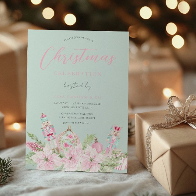 Invitation Princesse Fête de Noël Fleurie Rose  (Créateur téléchargé)