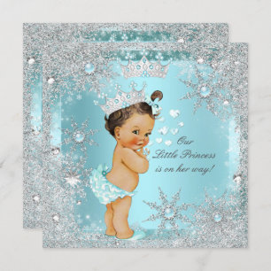 Invitation Princesse Fille Baby shower Turquoise Bleu Coeur B