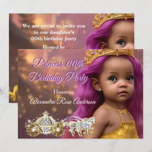 Invitation Princesse Fille Fête d'anniversaire Carriage rose 