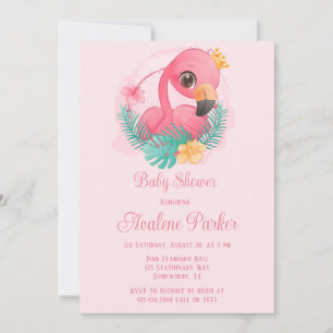 Invitation Princesse Flamant rose rose Baby shower fille