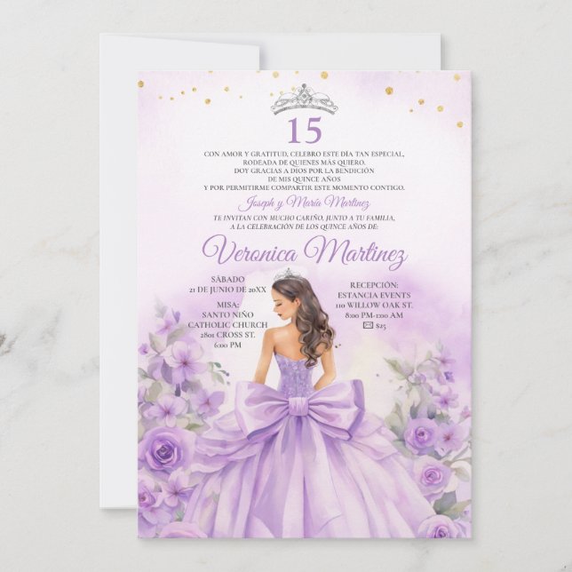 Invitation Princesse Fleur Violette Espagnole Arc Bow Sweet 1 (Devant)