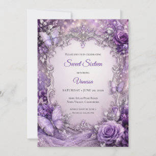 Invitation Princesse Fleurie Argent Violet Sweet 1