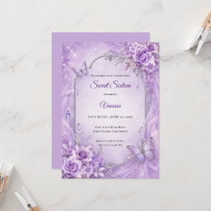 Invitation Princesse Fleurie Argent Violet Sweet 1