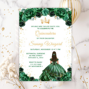 Invitation Princesse Fleurie Vert Foncé Quinceañera