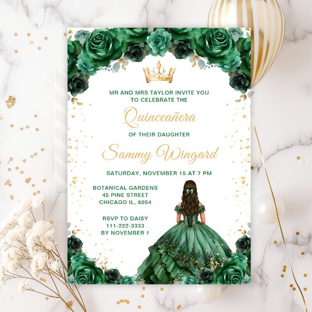 Invitation Princesse Fleurie Vert Foncé Quinceañera (Créateur téléchargé)