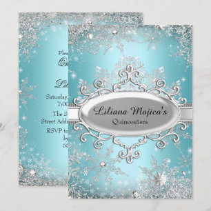 Invitation Princesse Flocon de Neige Cristal Bleu Quinceanera