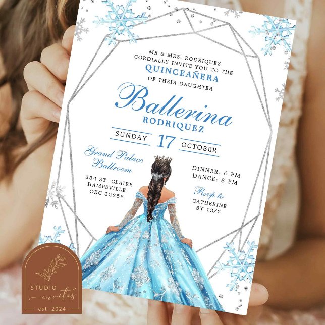 Invitation Princesse Flocon de Neige Hiver Bleu pour Quincean (Créateur téléchargé)