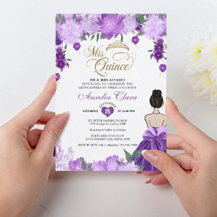 Invitation Princesse florale mauve Mis Quince Quinceañera