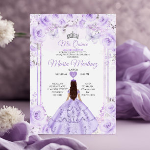 Invitation Princesse florale pourpre et argent Quiñceanera