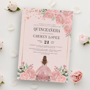 Invitation Princesse Florale Rose Blush Anniversaire Quincean