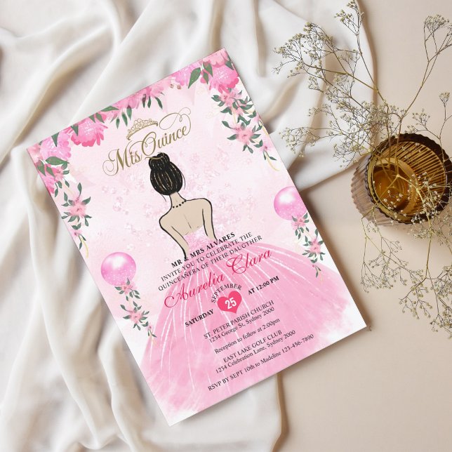 Invitation Princesse Florale Rose Mis Quince Quinceañera (Créateur téléchargé)