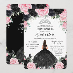 Invitation Princesse Florale Rose Noire Gown Silver Quinceañe