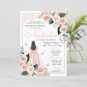 Invitation Princesse Florale rose pâle Quinceanera