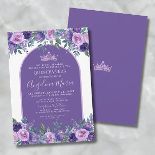 Invitation Princesse Florale violet Anniversaire Quinceanera