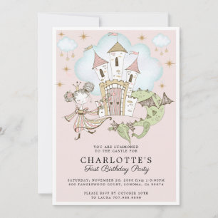 Invitation Princesse Girl's Pink Gold 1er anniversaire Invita