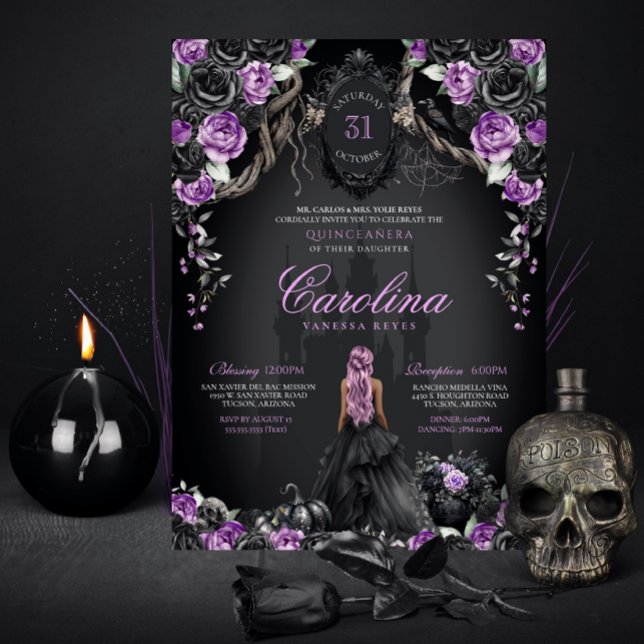 Invitation Princesse gothique noire violette Halloween Quince (Créateur téléchargé)