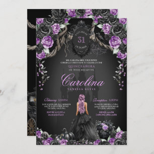 Invitation Princesse gothique noire violette Halloween Quince