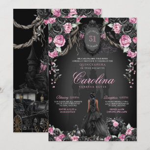 Invitation Princesse gothique Quinceañera Halloween noir et r