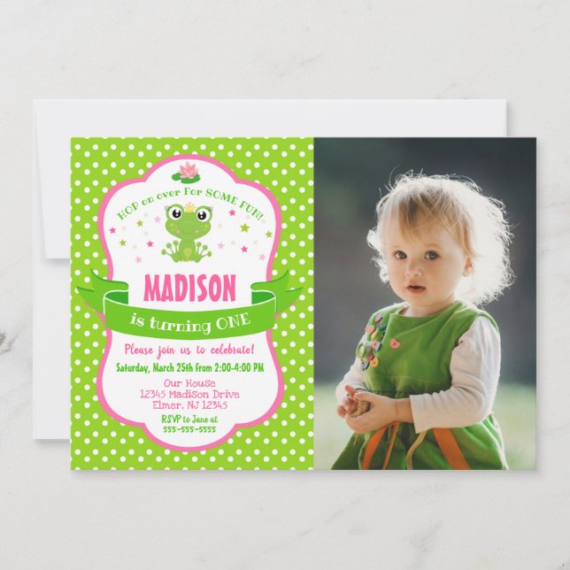 Invitation Princesse Grenouille Mignonne pour une  (Devant)