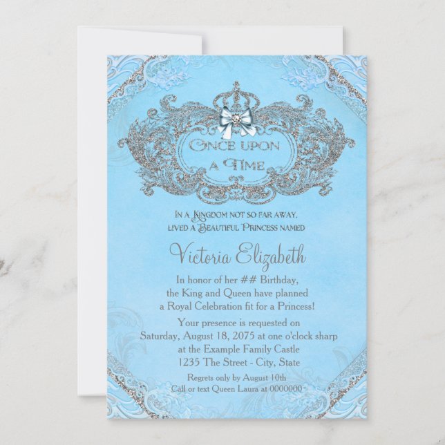 Invitation Princesse Il était une fois Anniversaire Bleu (Devant)
