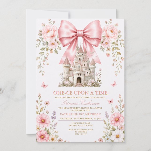 Invitation Princesse Il était une fois Premier Anniversaire (Devant)