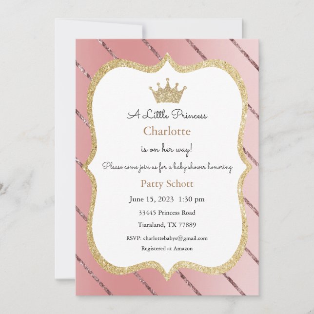 Invitation Princesse, Invitation Baby Shower (Devant)