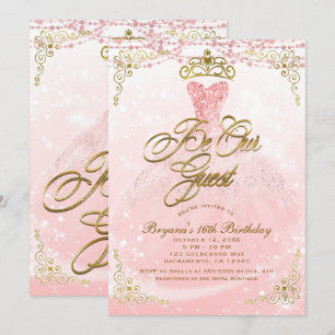 Invitation Princesse Invitée d'Honneur Rose et Or Fête Douce 
