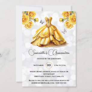 Invitation princesse Jaune Quinceañera imaginaire lune roses